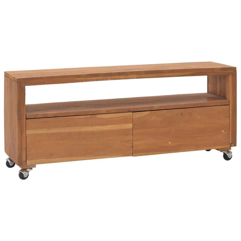 vidaXL Tv-meubel met wielen 80x50x42 cm massief teakhout