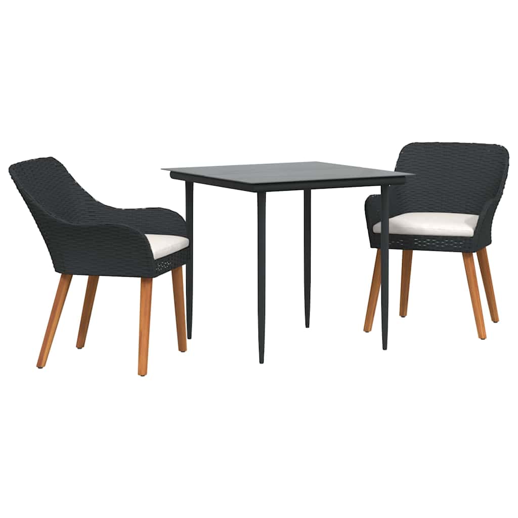 vidaXL Tuin eettafelset met kussen 3 pcs Zwart poly rattan
