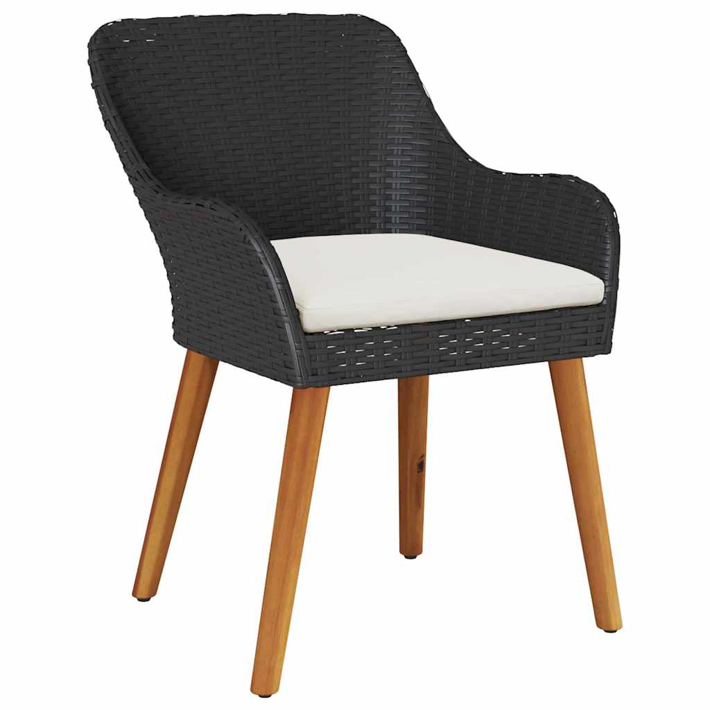 vidaXL Tuin eettafelset met kussen 3 pcs Zwart poly rattan