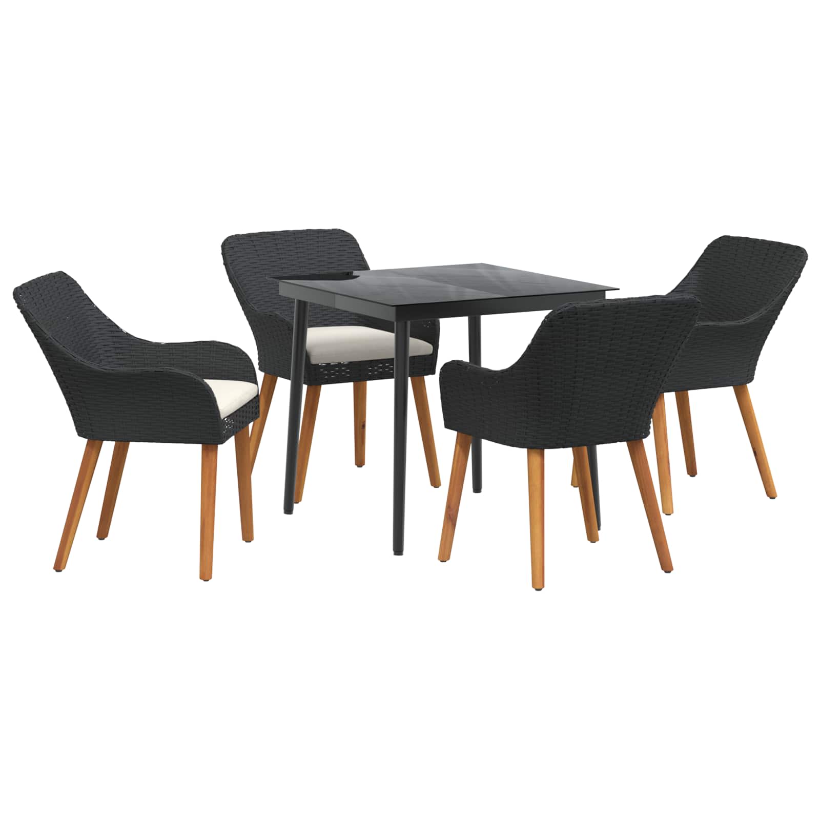 vidaXL Tuin eettafelset met kussen 3 pcs Zwart poly rattan