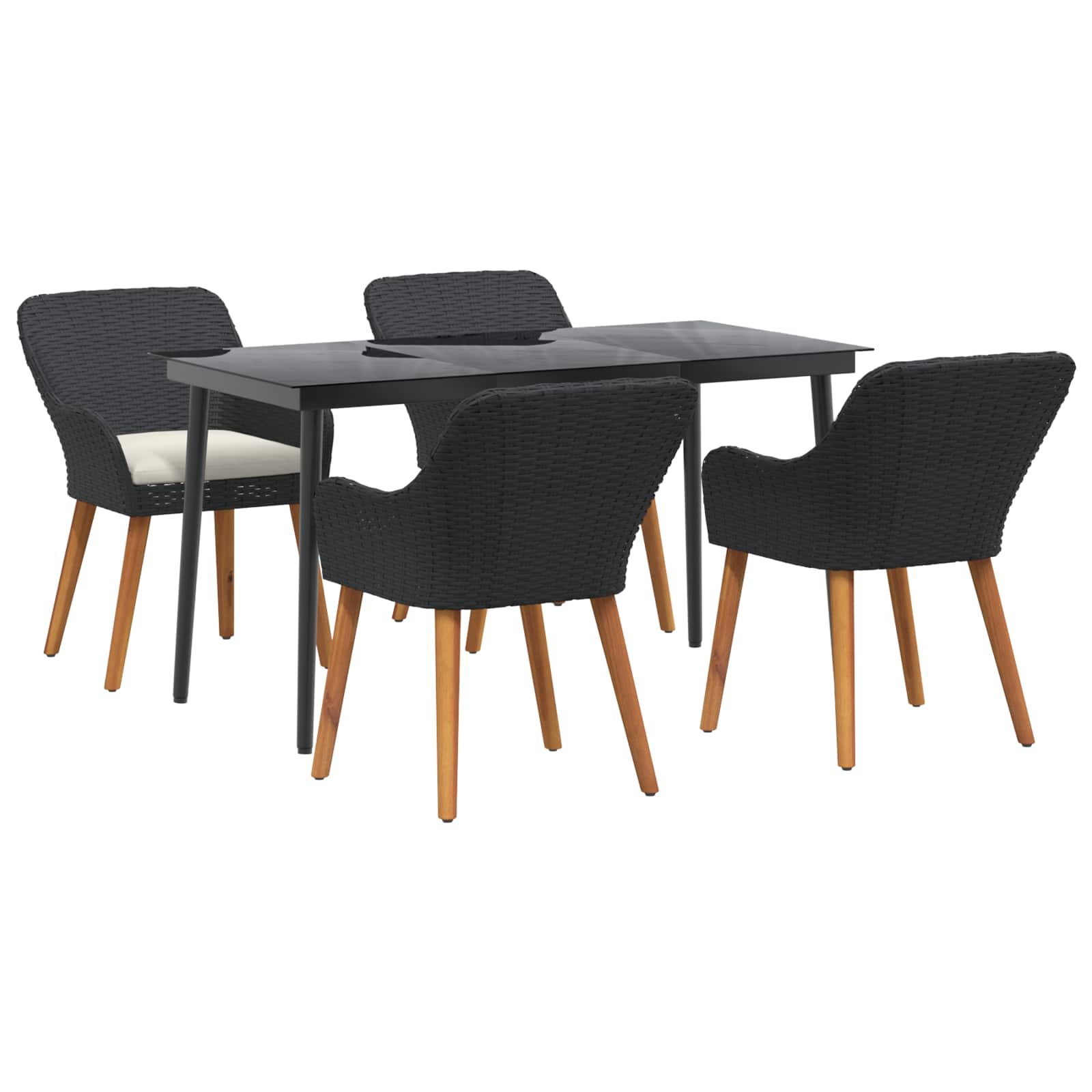 vidaXL Tuin eettafelset met kussen 3 pcs Zwart poly rattan