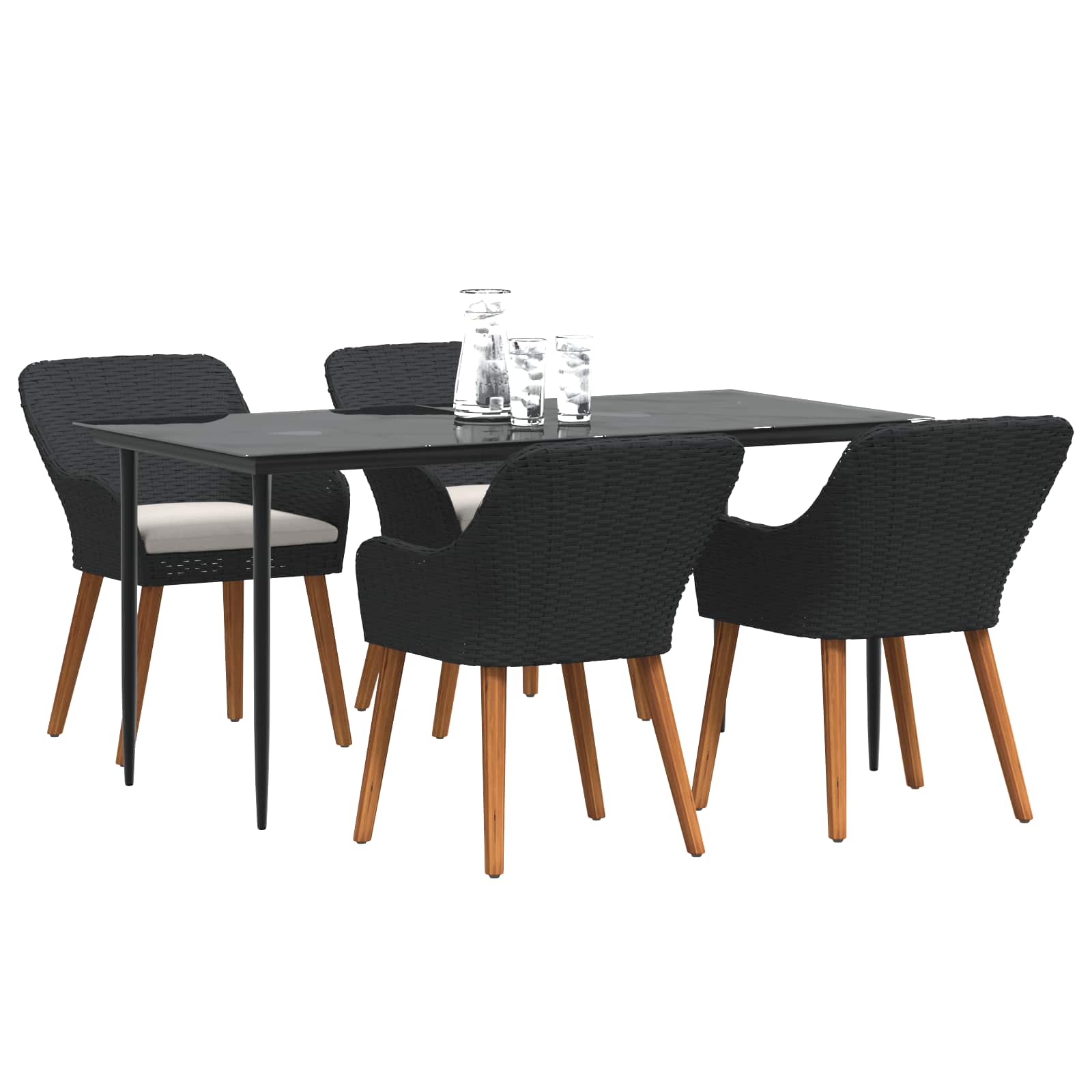 vidaXL Tuin eettafelset met kussen 3 pcs Zwart poly rattan