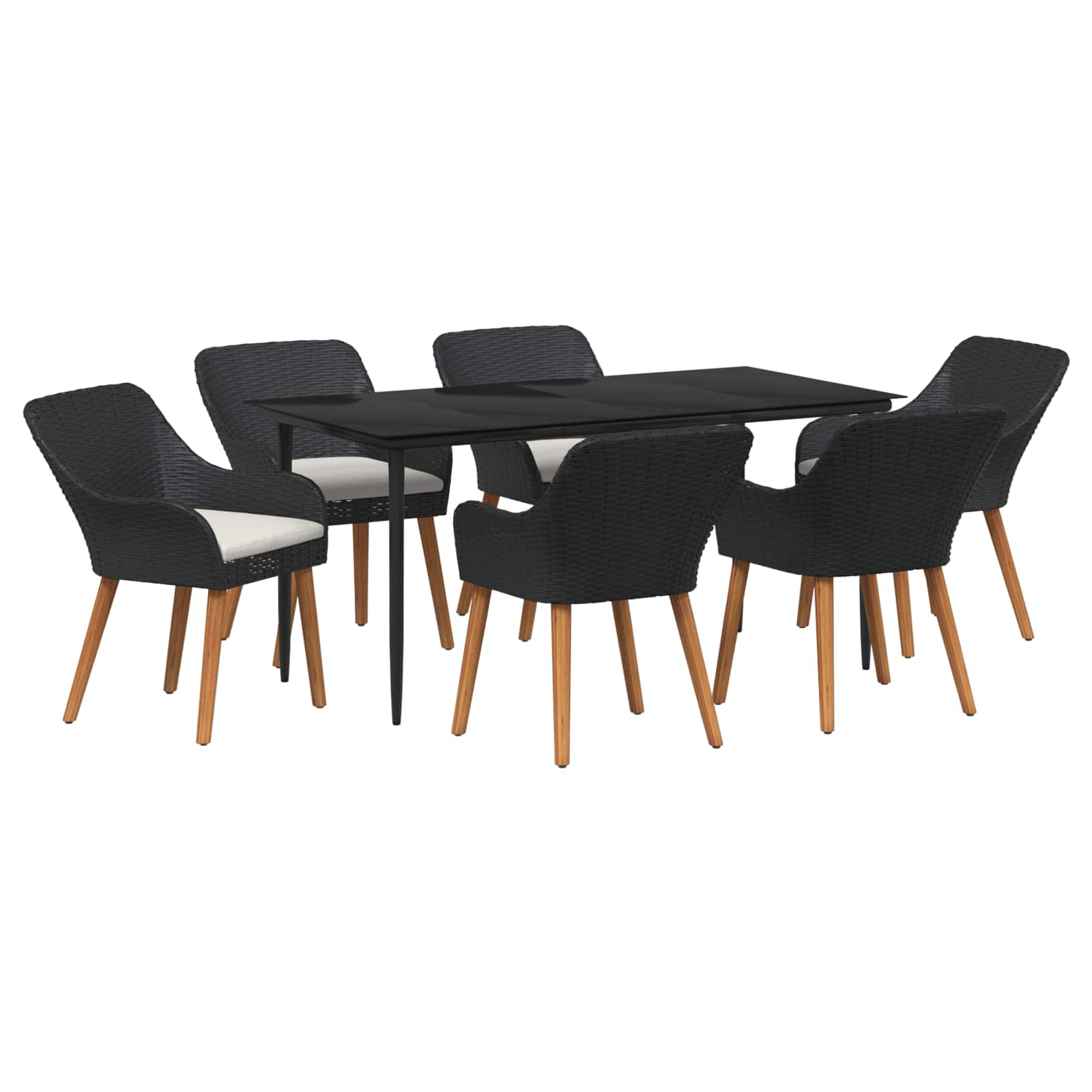 vidaXL Tuin eettafelset met kussen 3 pcs Zwart poly rattan