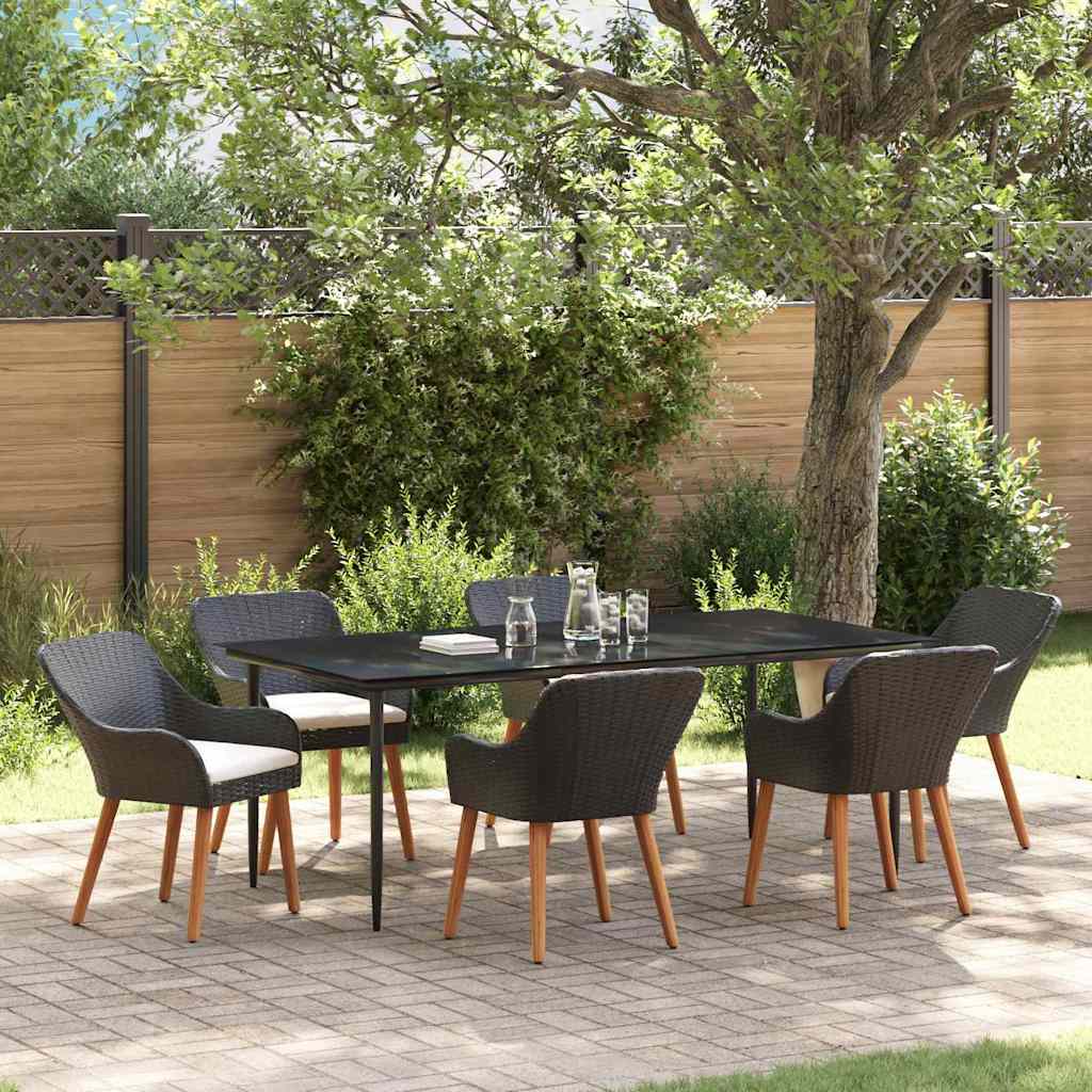 vidaXL Tuin eettafelset met kussen 3 pcs Zwart poly rattan