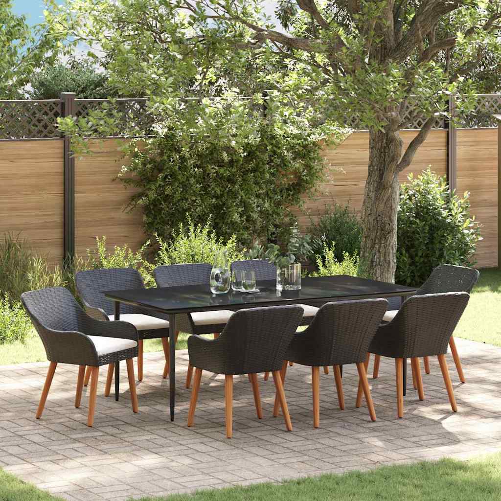 vidaXL Tuin eettafelset met kussen 3 pcs Zwart poly rattan