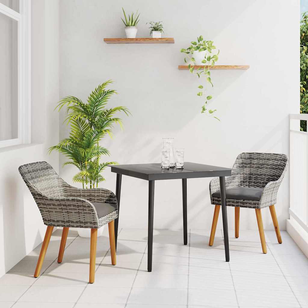 vidaXL Tuin eettafelset met kussen 3 pcs Zwart poly rattan