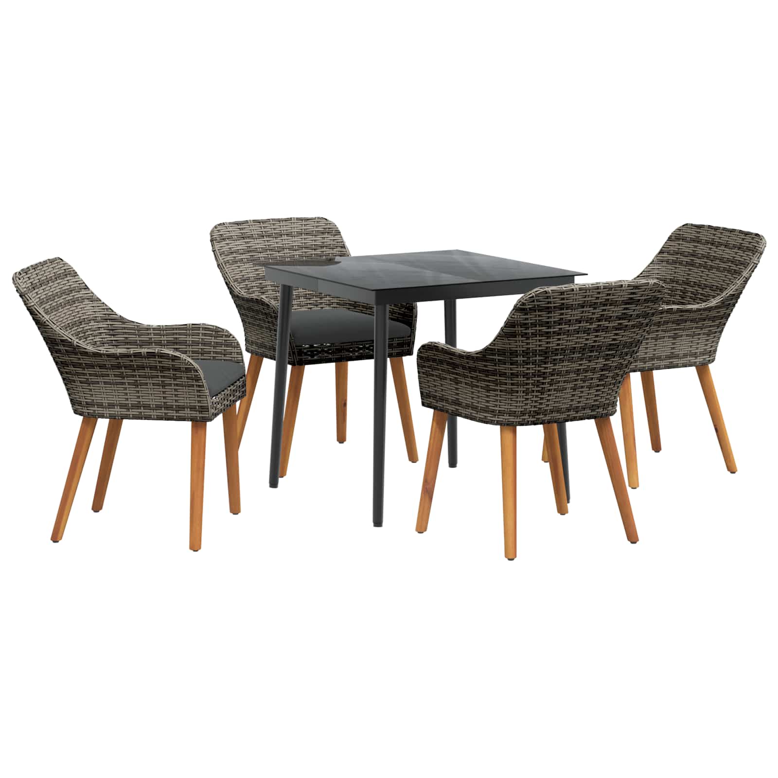 vidaXL Tuin eettafelset met kussen 3 pcs Zwart poly rattan