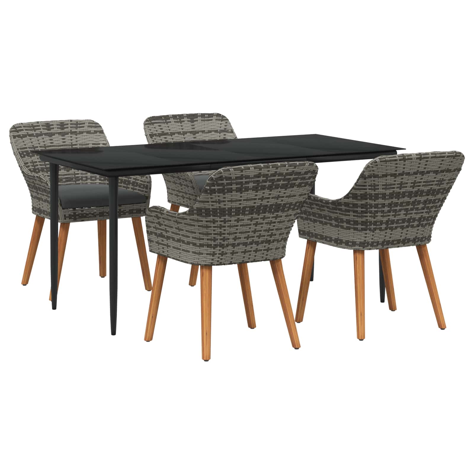 vidaXL Tuin eettafelset met kussen 3 pcs Zwart poly rattan