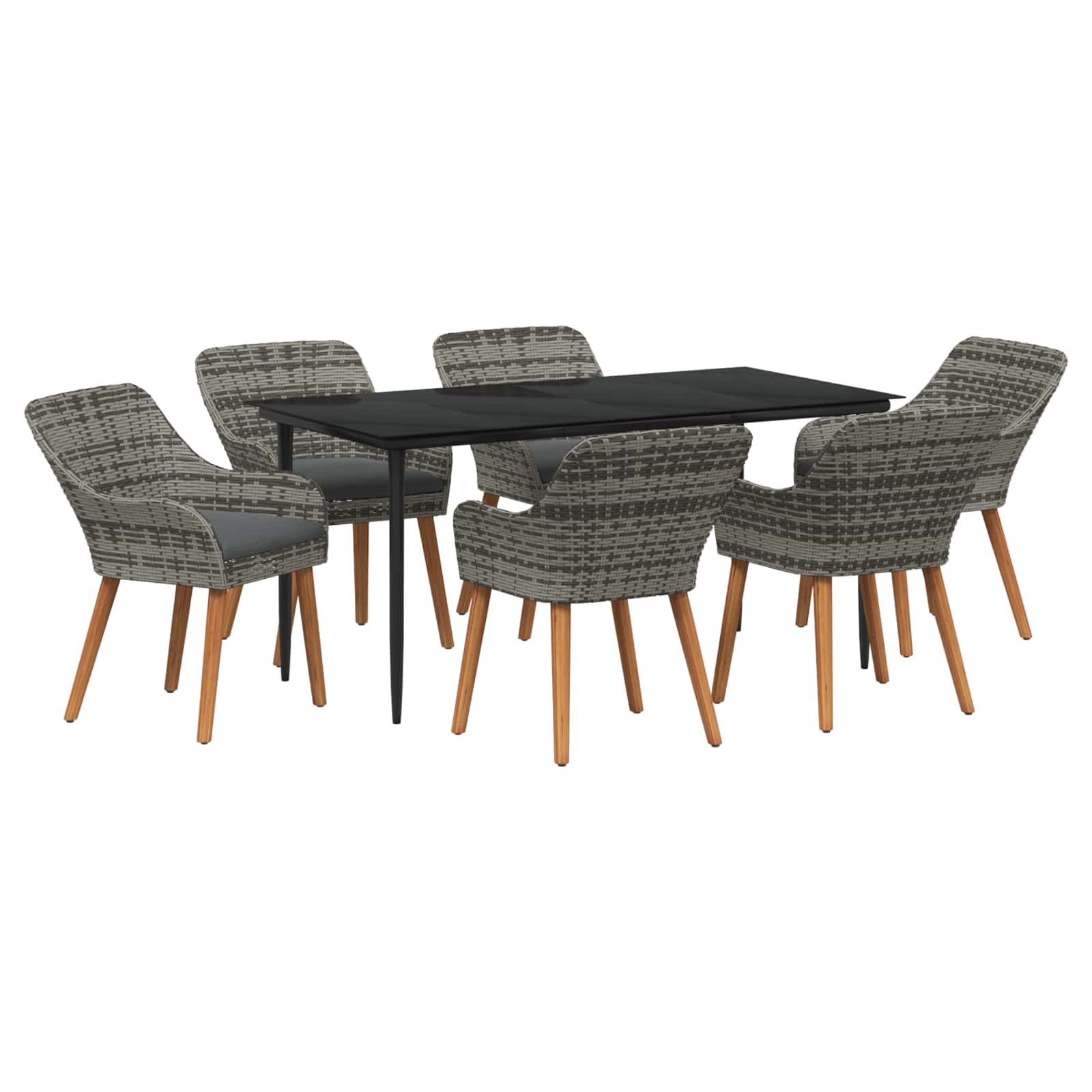 vidaXL Tuin eettafelset met kussen 3 pcs Zwart poly rattan
