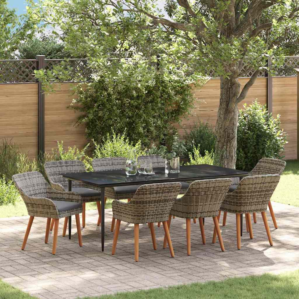 vidaXL Tuin eettafelset met kussen 3 pcs Zwart poly rattan