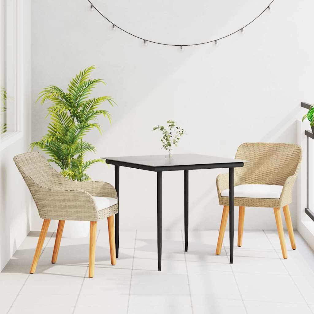 vidaXL Tuin eettafelset met kussen 3 pcs Zwart poly rattan