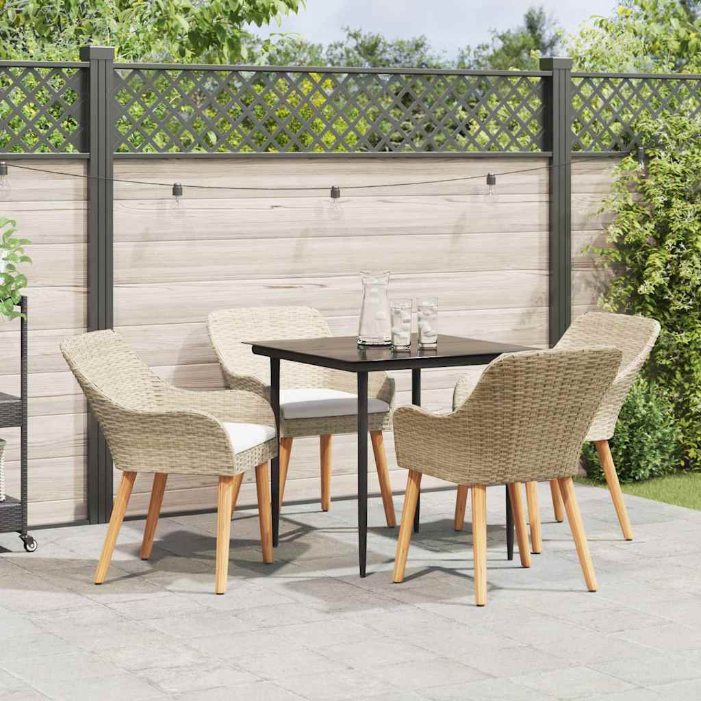 vidaXL Tuin eettafelset met kussen 3 pcs Zwart poly rattan