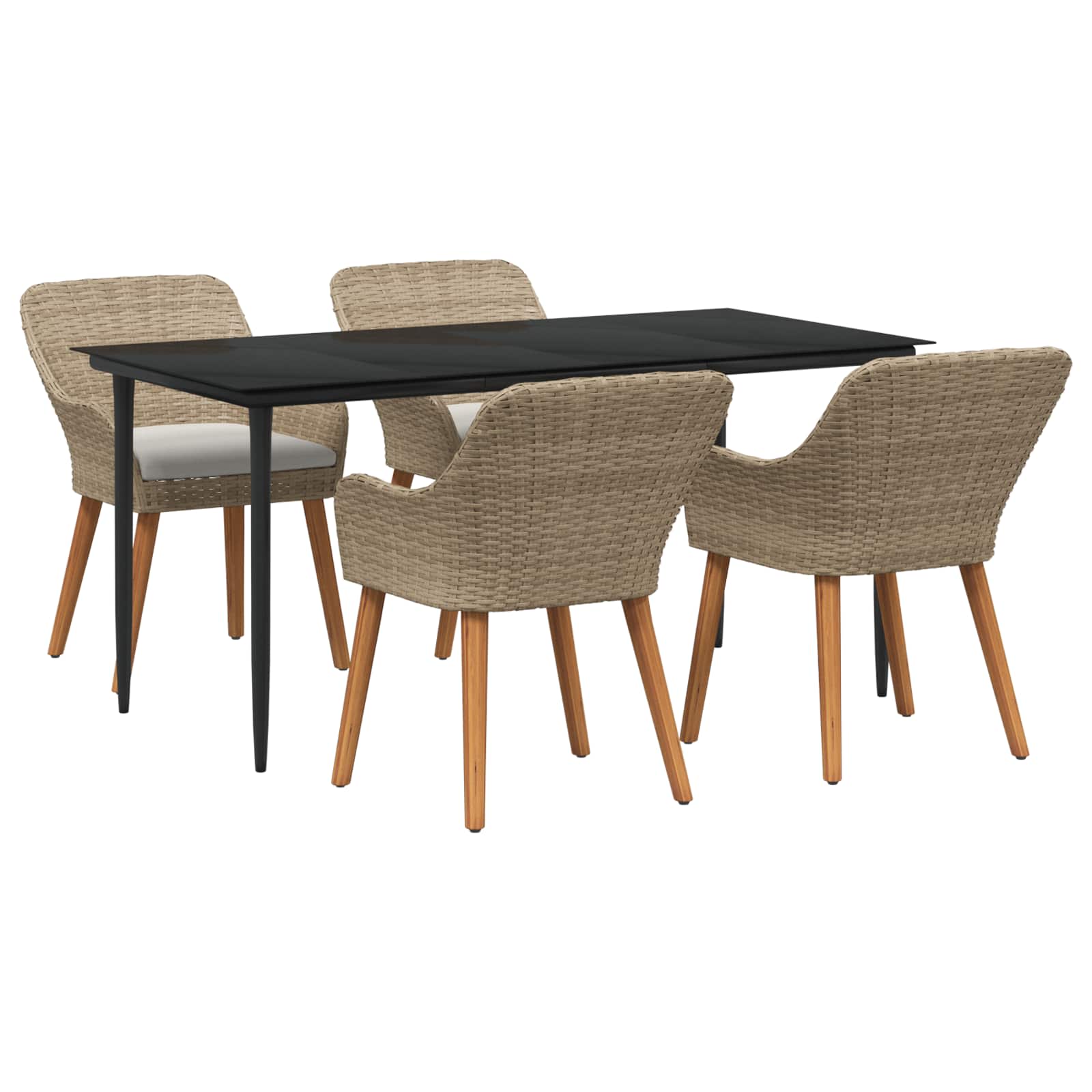 vidaXL Tuin eettafelset met kussen 3 pcs Zwart poly rattan