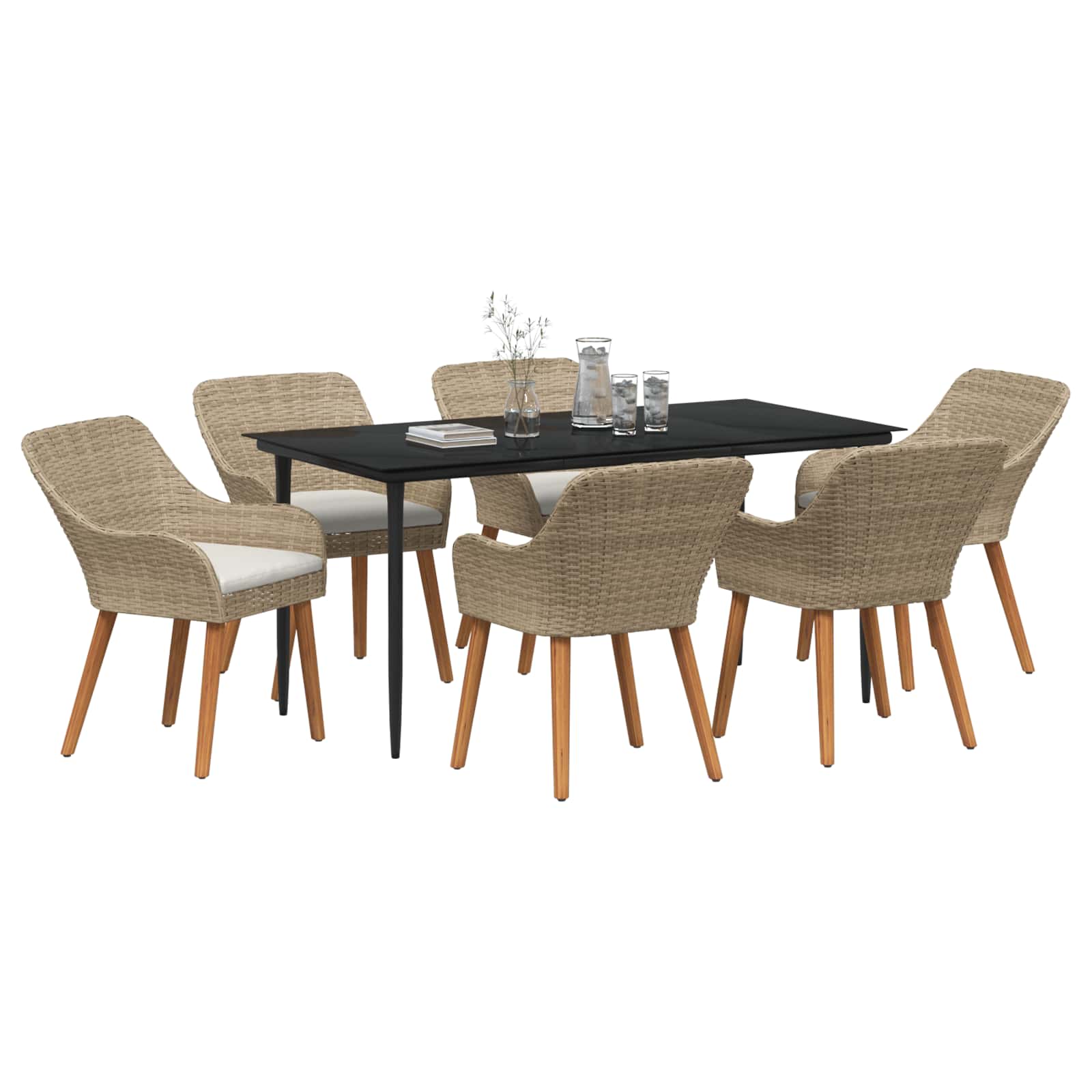 vidaXL Tuin eettafelset met kussen 3 pcs Zwart poly rattan
