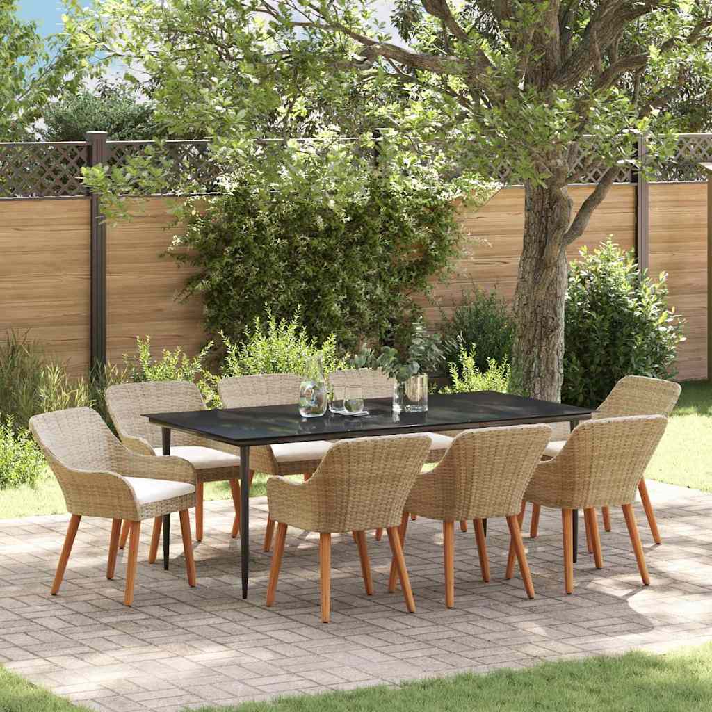 vidaXL Tuin eettafelset met kussen 3 pcs Zwart poly rattan