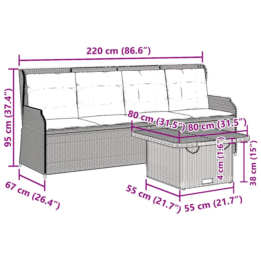 vidaXL 3-Piece Lounge Set with Cushions Poly Rattan Black