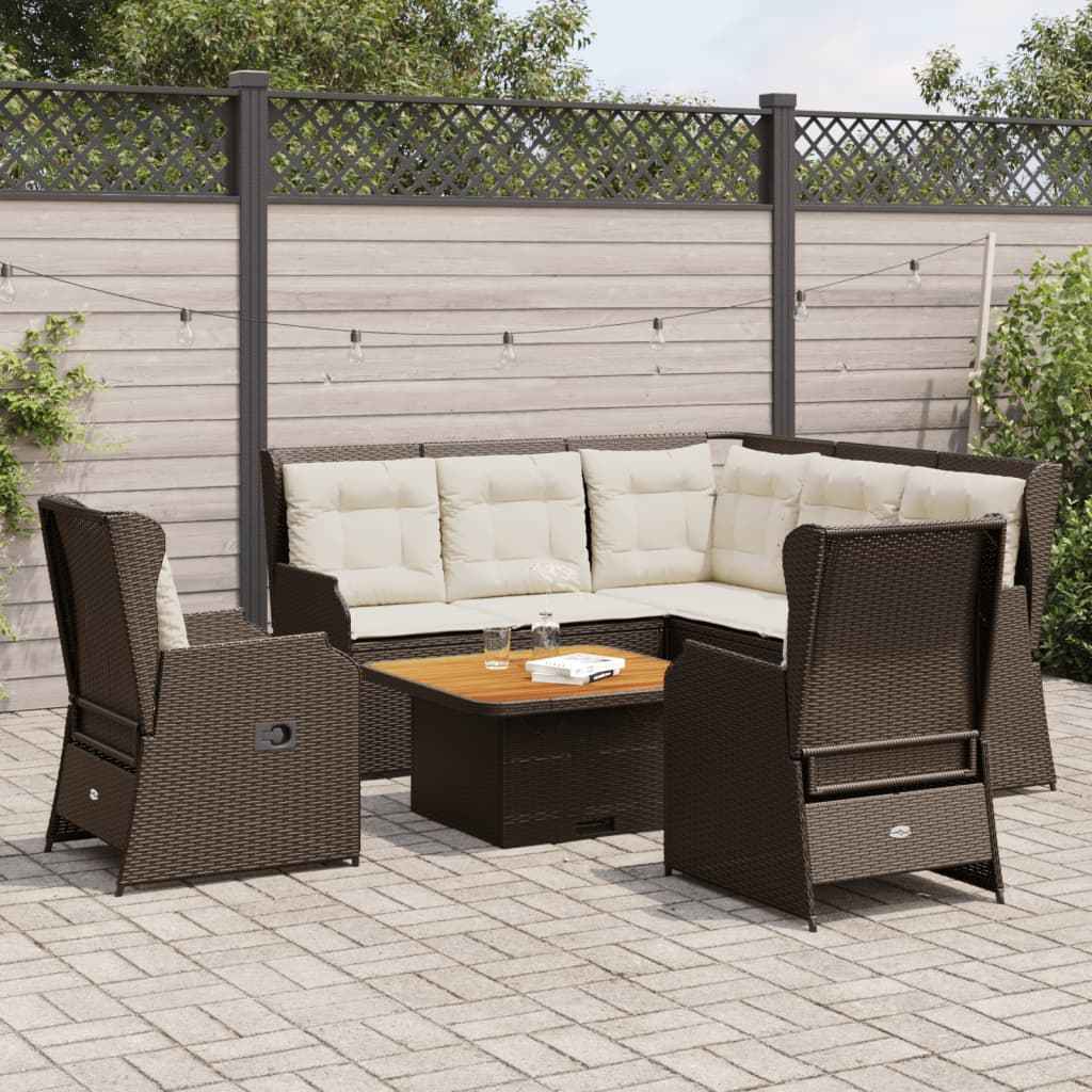 vidaXL 5-delige Loungeset met kussens poly rattan beige