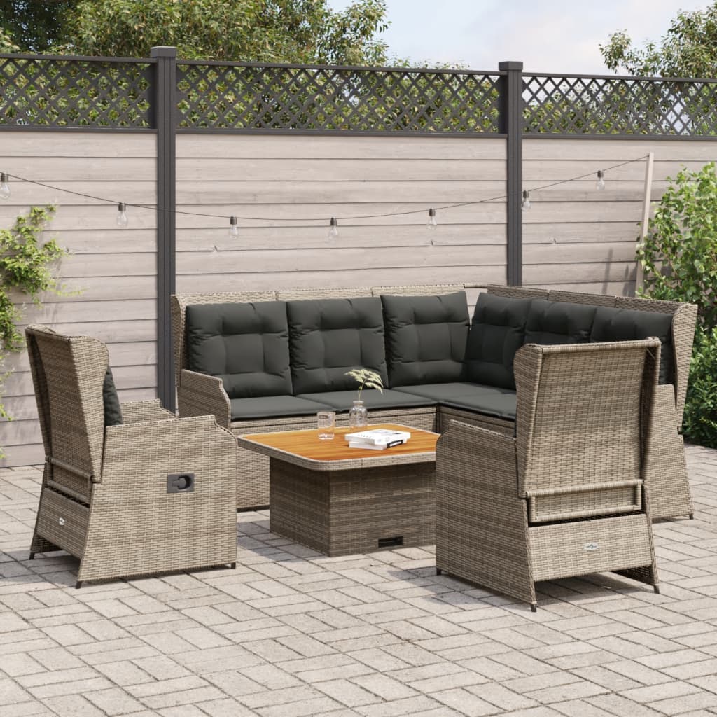 vidaXL 5-delige Loungeset met kussens poly rattan beige