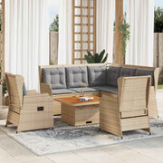 vidaXL 5-delige Loungeset met kussens poly rattan beige