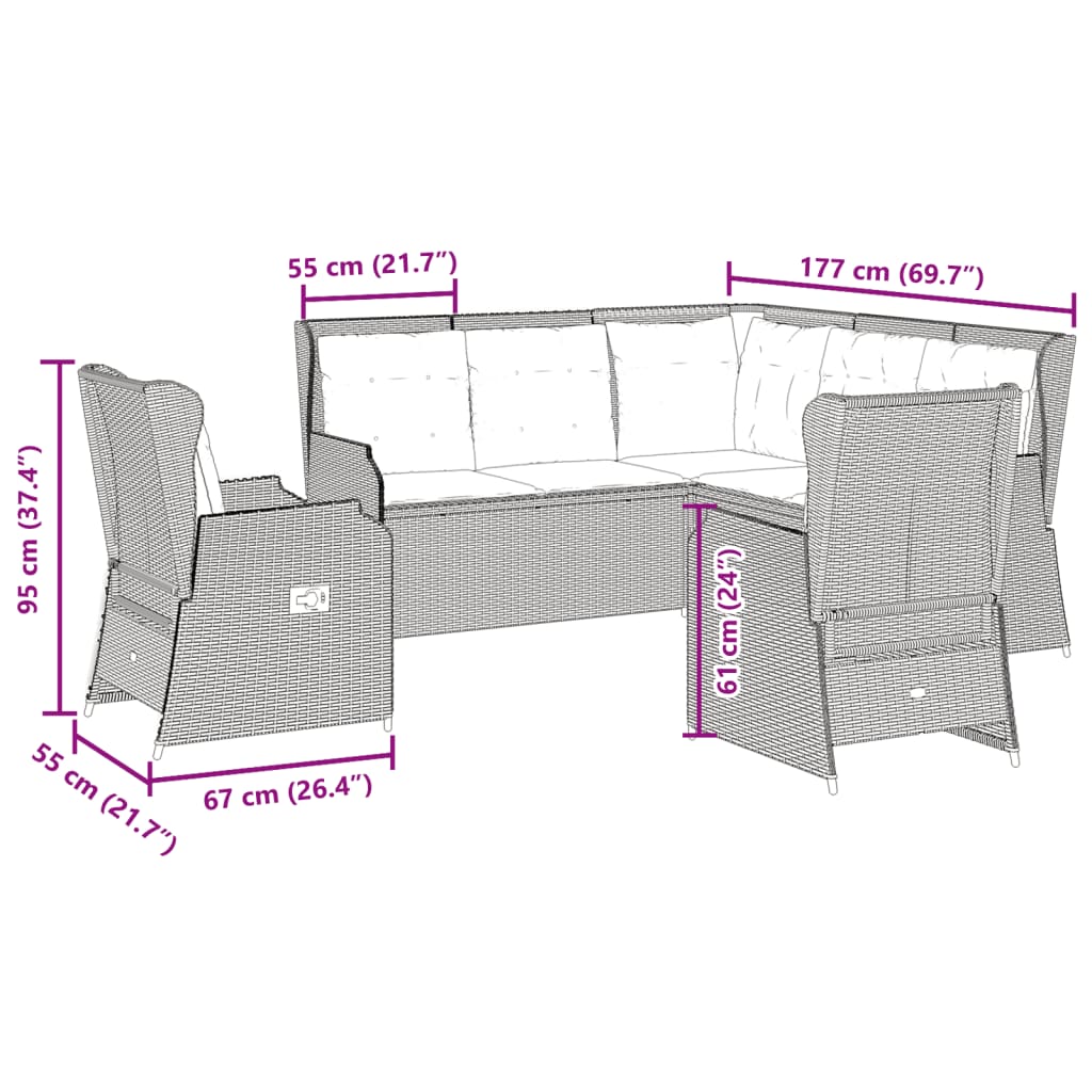 vidaXL 5-delige Loungeset met kussens poly rattan beige