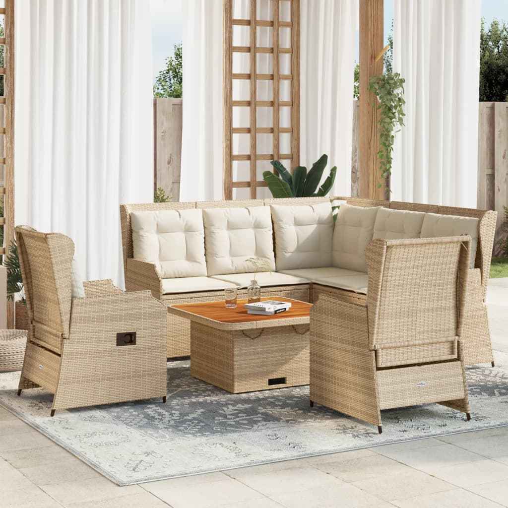 vidaXL 5-delige Loungeset met kussens poly rattan beige
