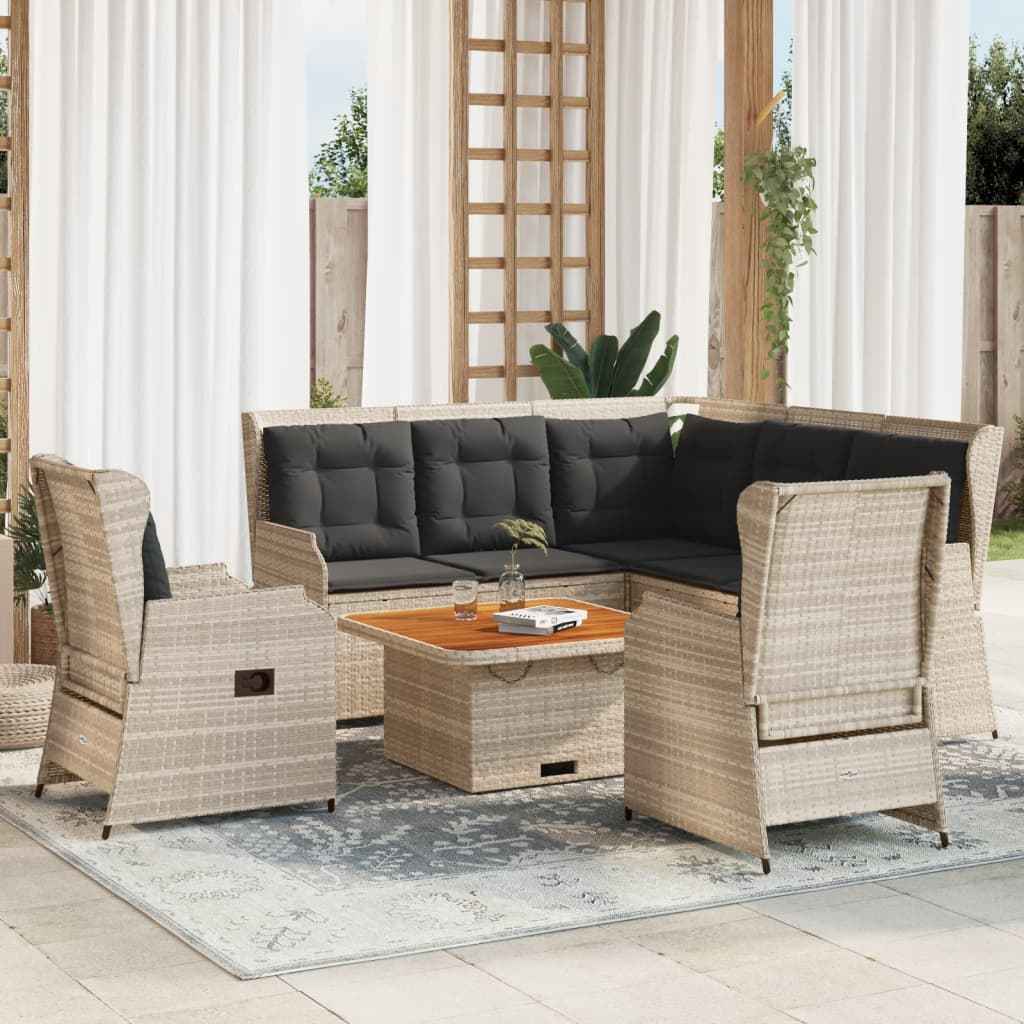 vidaXL 5-delige Loungeset met kussens poly rattan beige