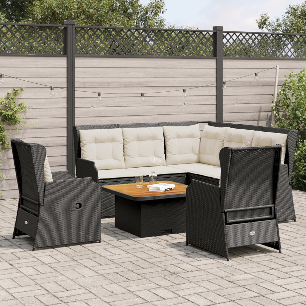 vidaXL 5-delige Loungeset met kussens poly rattan beige