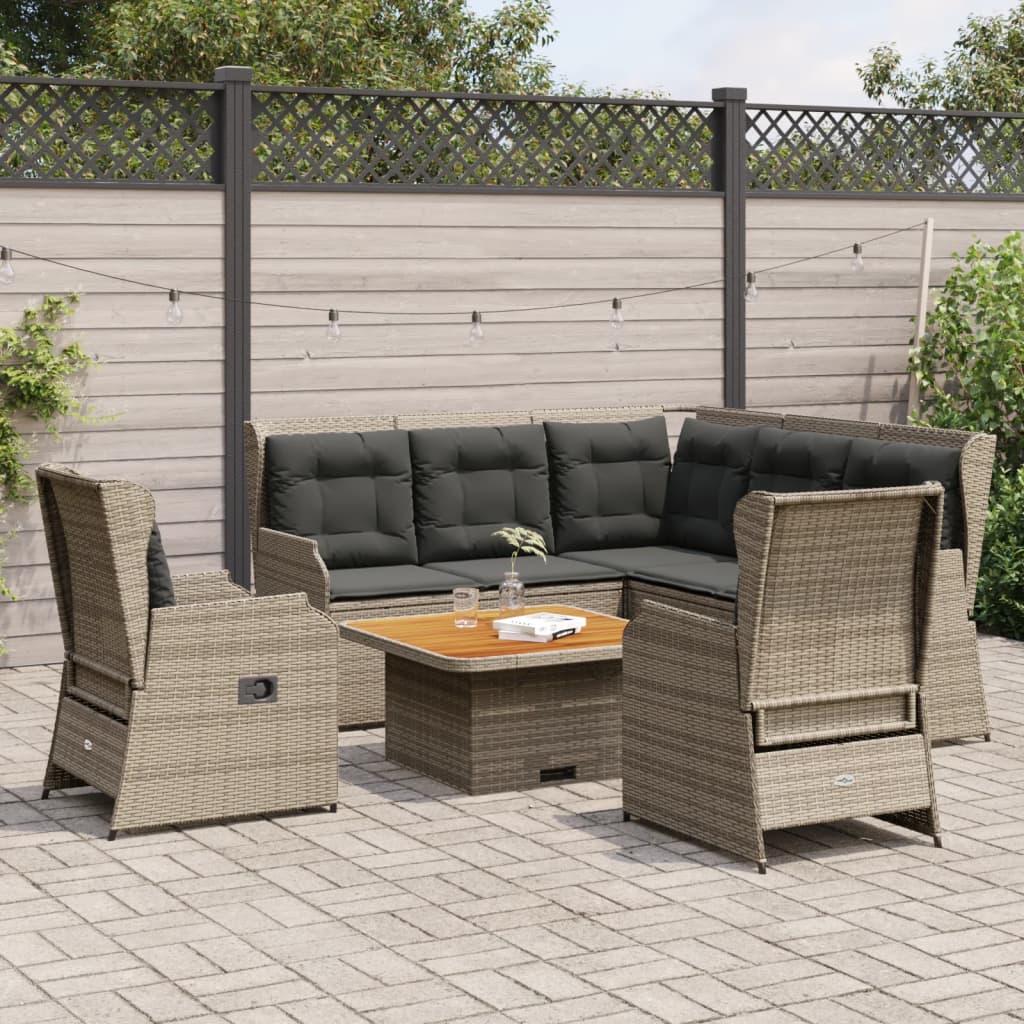 vidaXL 5-delige Loungeset met kussens poly rattan beige