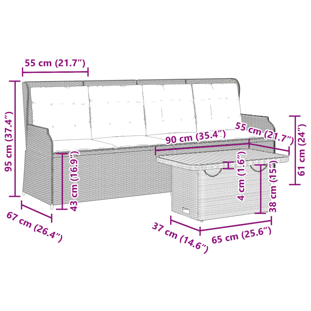 vidaXL 3-delige Loungeset met kussens poly rattan beige