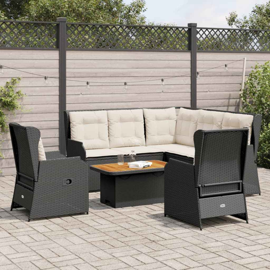 vidaXL 6-delige Loungeset met kussens poly rattan beige
