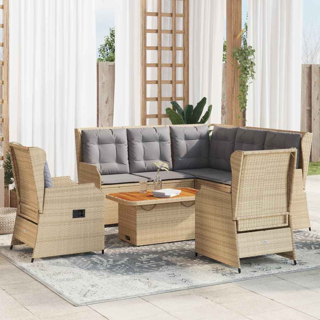 vidaXL 6-delige Loungeset met kussens poly rattan beige