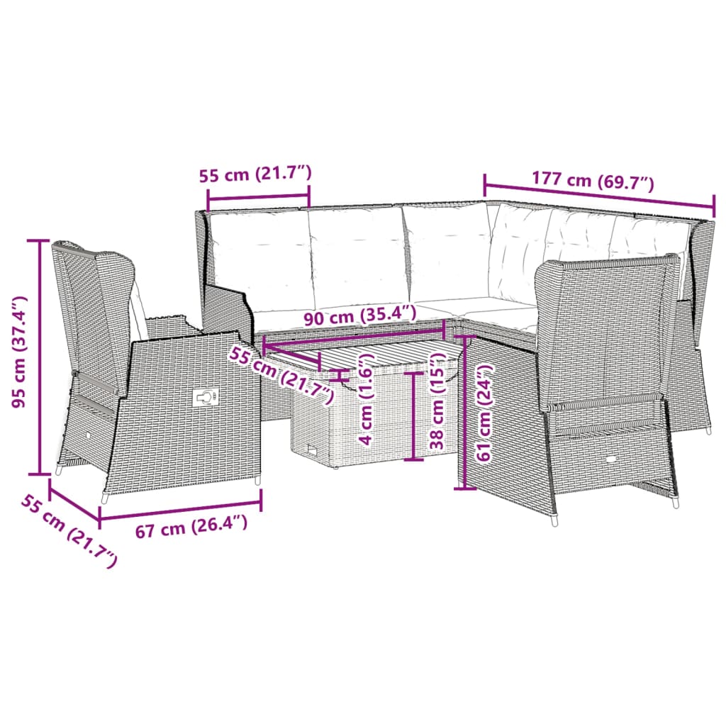 vidaXL 6-delige Loungeset met kussens poly rattan beige