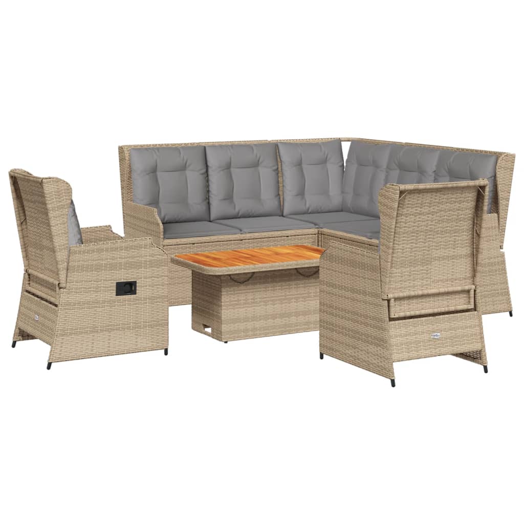 vidaXL 6-delige Loungeset met kussens poly rattan beige