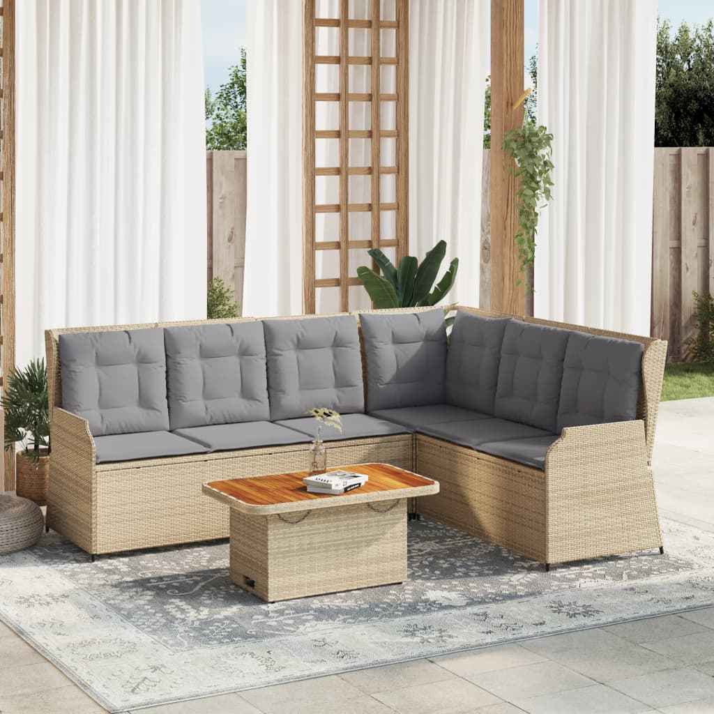 vidaXL 5-delige Loungeset met kussens poly rattan beige