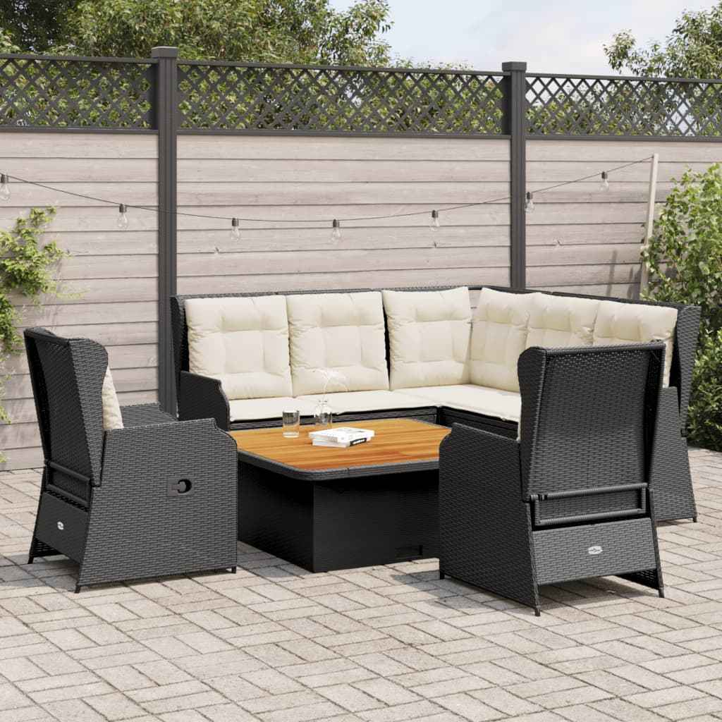 vidaXL 6-delige Loungeset met kussens poly rattan beige
