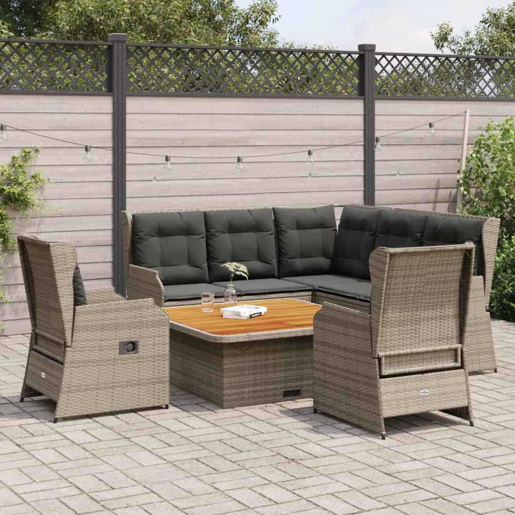 vidaXL 6-delige Loungeset met kussens poly rattan beige
