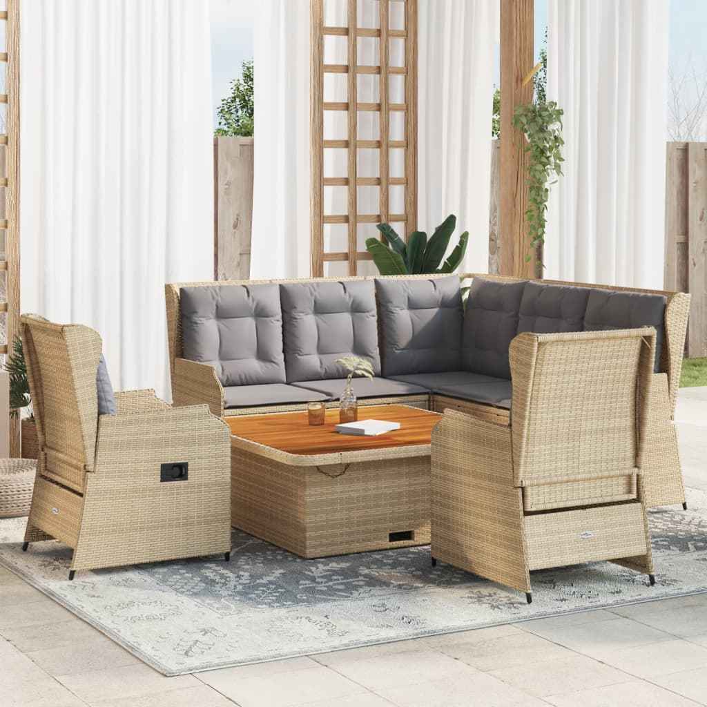 vidaXL 6-delige Loungeset met kussens poly rattan beige