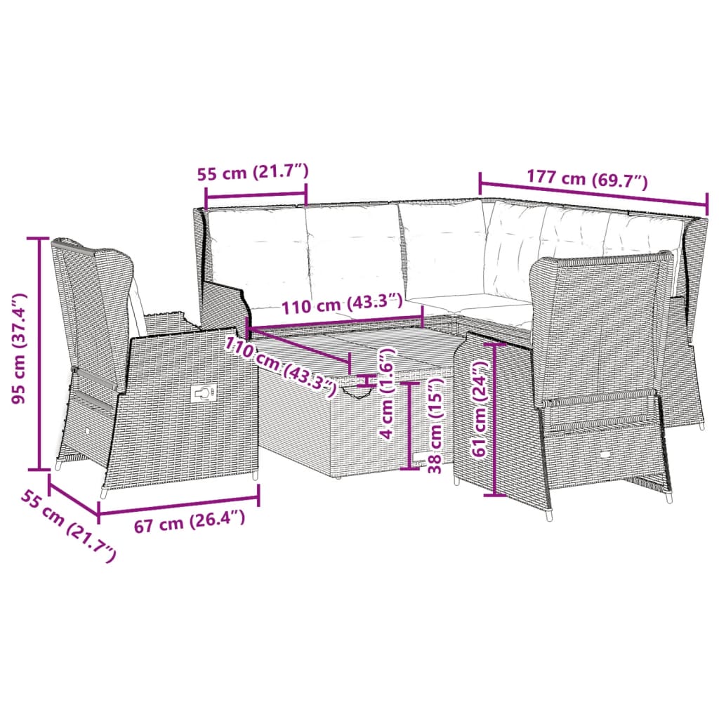 vidaXL 6-delige Loungeset met kussens poly rattan beige