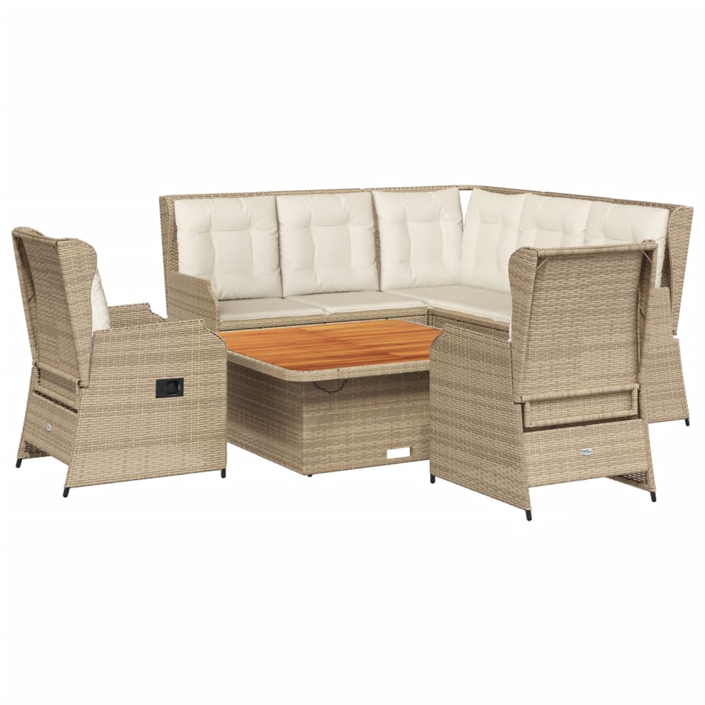 vidaXL 6-delige Loungeset met kussens poly rattan beige
