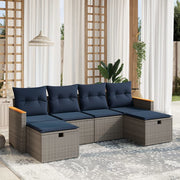 vidaXL 6-delige Loungeset met kussens poly rattan grijs