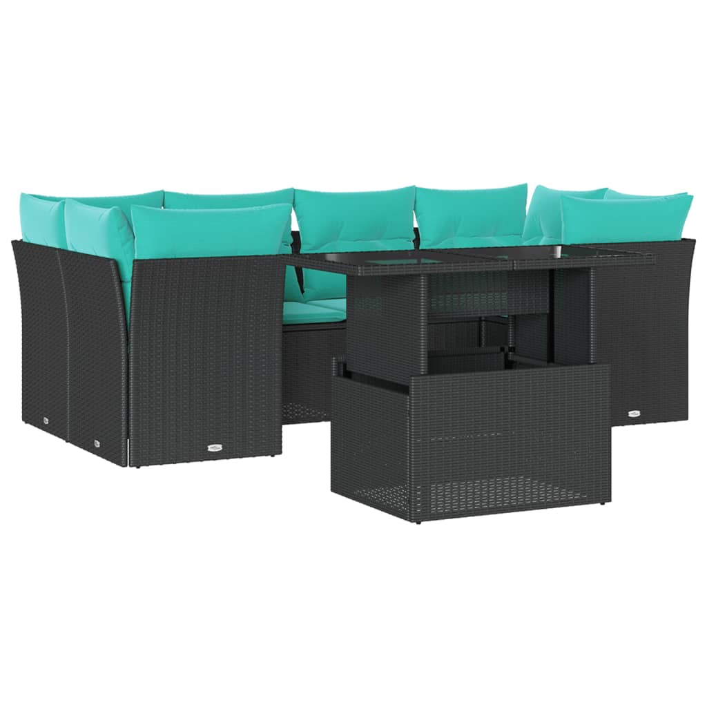 vidaXL 7-delige tuinbankset met kussens van zwart polyrotan