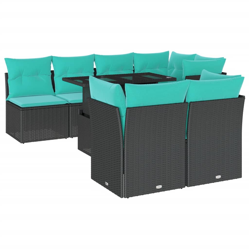 vidaXL 8-delige tuinbankset met kussens, zwart polyrotan