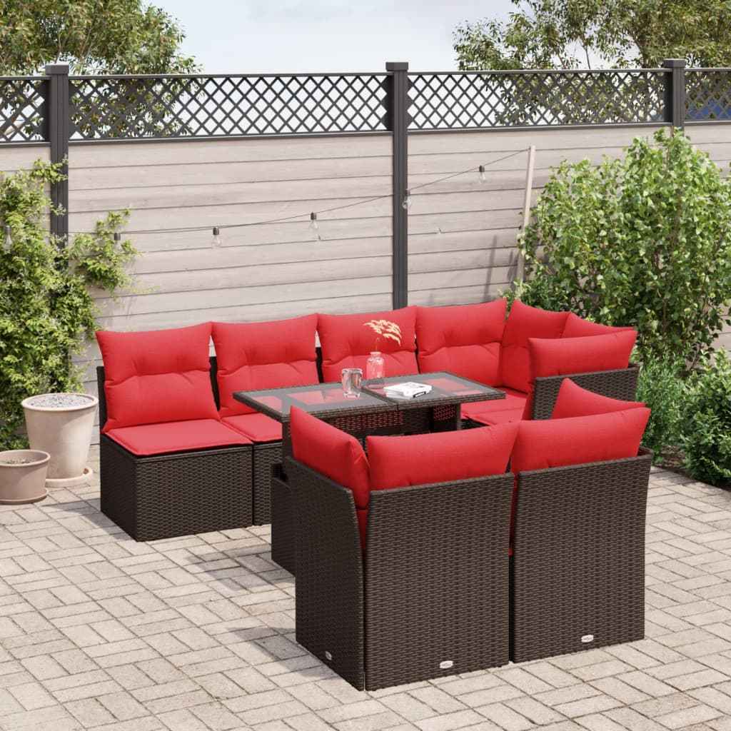 vidaXL 8-delige tuinbankset met kussens, zwart polyrotan