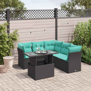 vidaXL 6-delige tuinbankset met kussens van zwart polyrotan