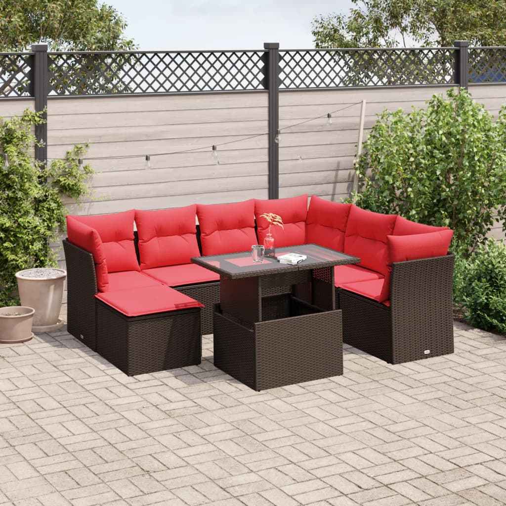 vidaXL 8-delige tuinbankset met kussens, zwart polyrotan