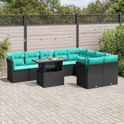 vidaXL 10-delige tuinbankset met kussens van zwart polyrotan