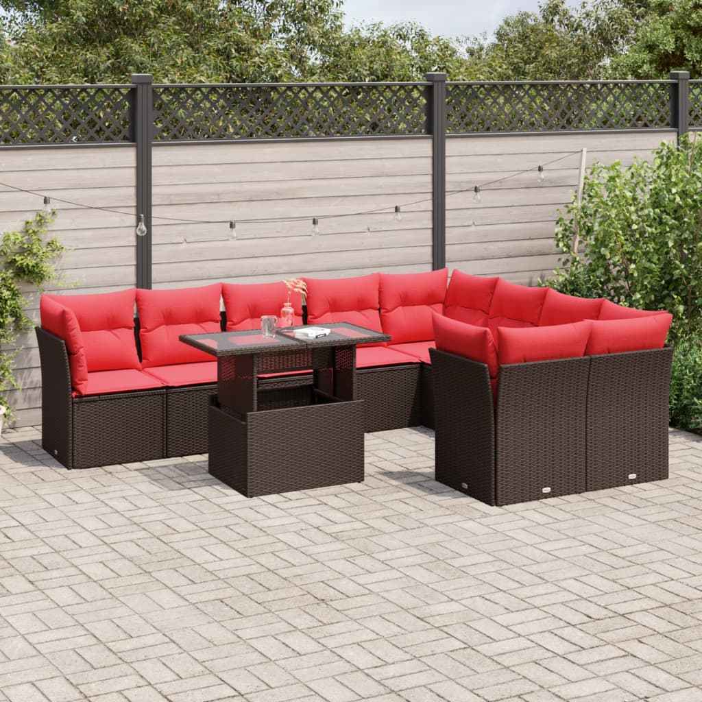 vidaXL 10-delige tuinbankset met kussens van zwart polyrotan