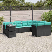 vidaXL 10-delige tuinbankset met kussens van zwart polyrotan