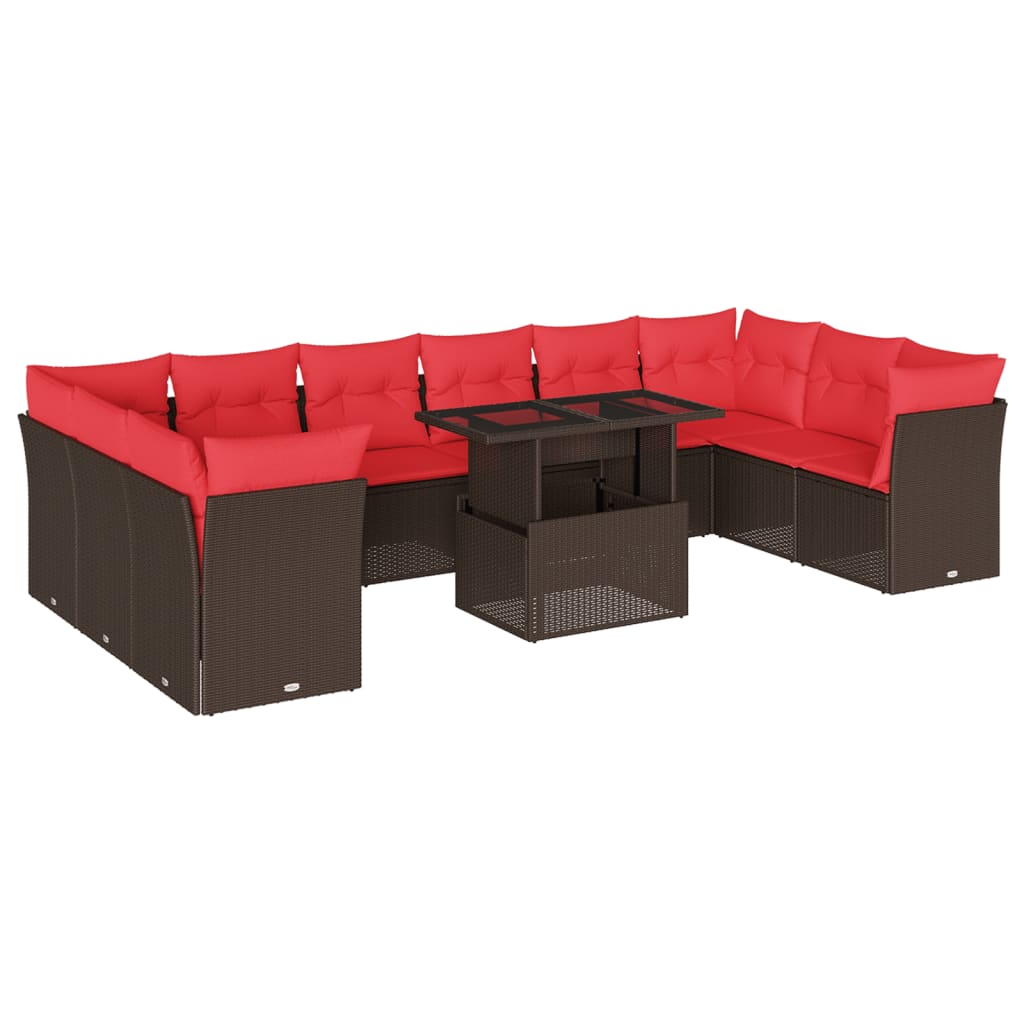 vidaXL 11-delige tuinbankset met kussens, zwart polyrotan
