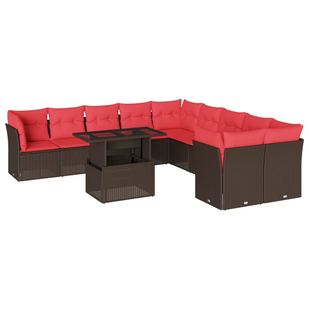 vidaXL 11-delige tuinbankset met kussens, zwart polyrotan